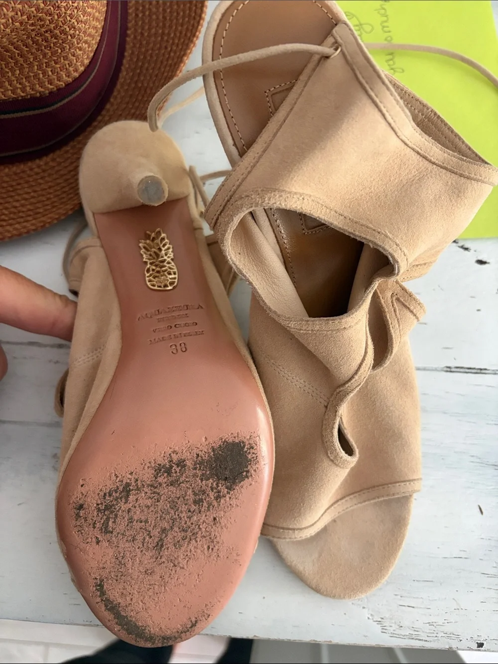 Aquazzura Sexy Thing 38/ 7.5-8 us suede hells tie ankle stilettos clean